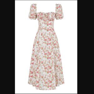 House of CB Tallulah Milk Maid Rose Print Midi Dress Small